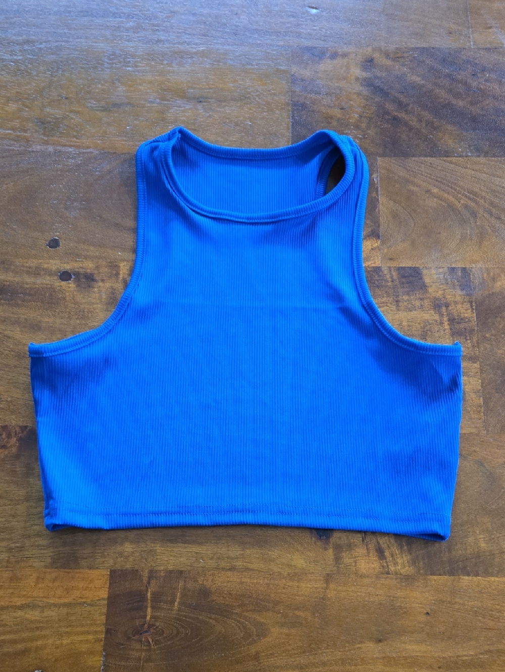 Blue Ribbed Cropped Racerback Tank Top Size Medium